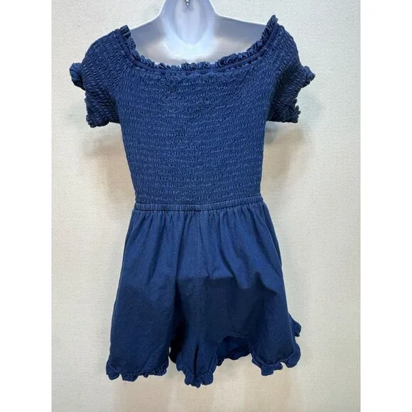 American Eagle Outfitters Womens Smocked Sexy Denim Romper Size L Navy Cutout - Picture 7 of 11